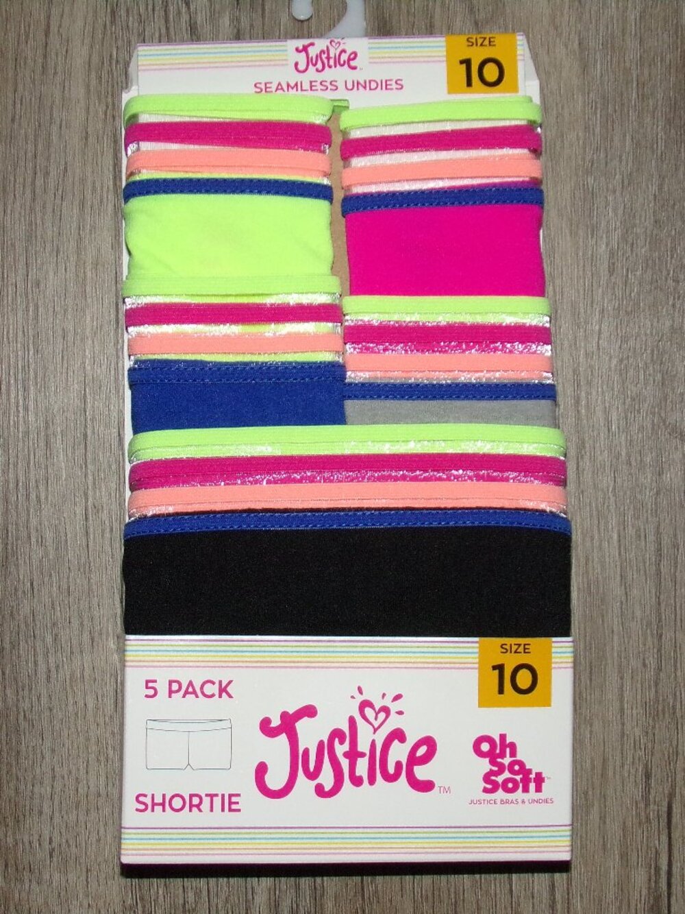NWT GIRLS JUSTICE 5PR OH SO SOFT SHORTIE UNDERWEAR BOY SHORTS SZ 10
